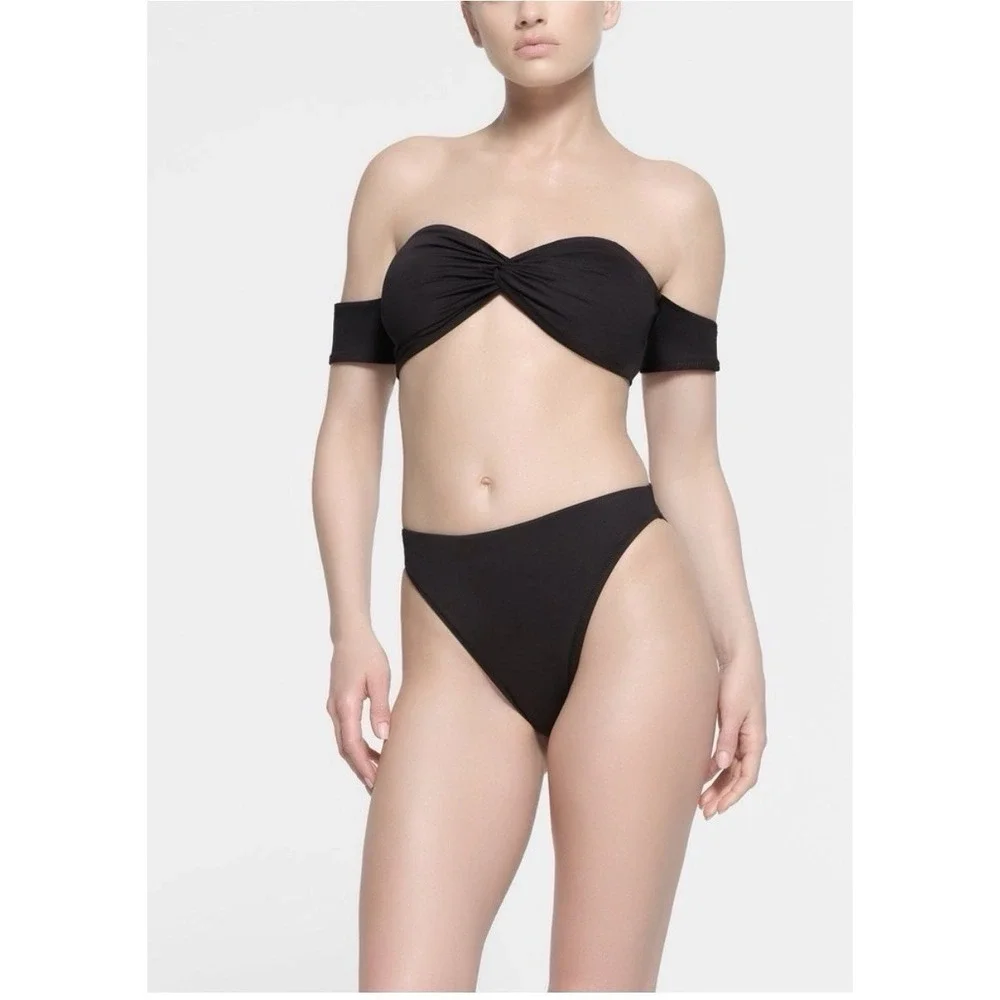 SKIMS Signature High Leg Bikini Bottom Swimsuit BOTTOM ONLY Black Cheeky NWT 2X‎